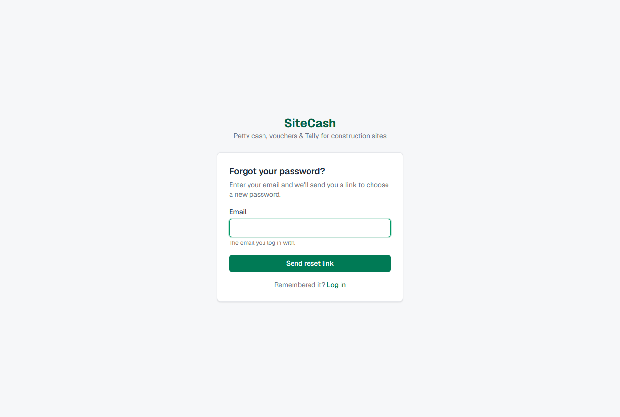 Forgot password page with an email field and the Send reset link button