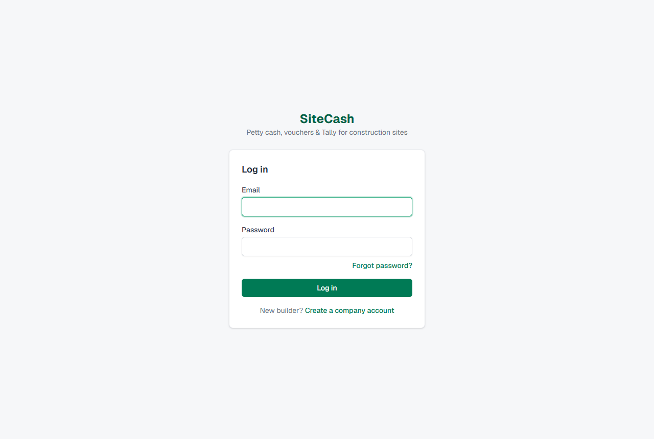 Log in page with email and password fields, a Forgot password link and the Log in button